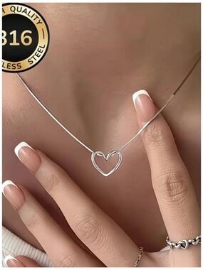 Minimalist Stainless Steel Heart Pendant Necklace Snake Chain, Delicate Modern